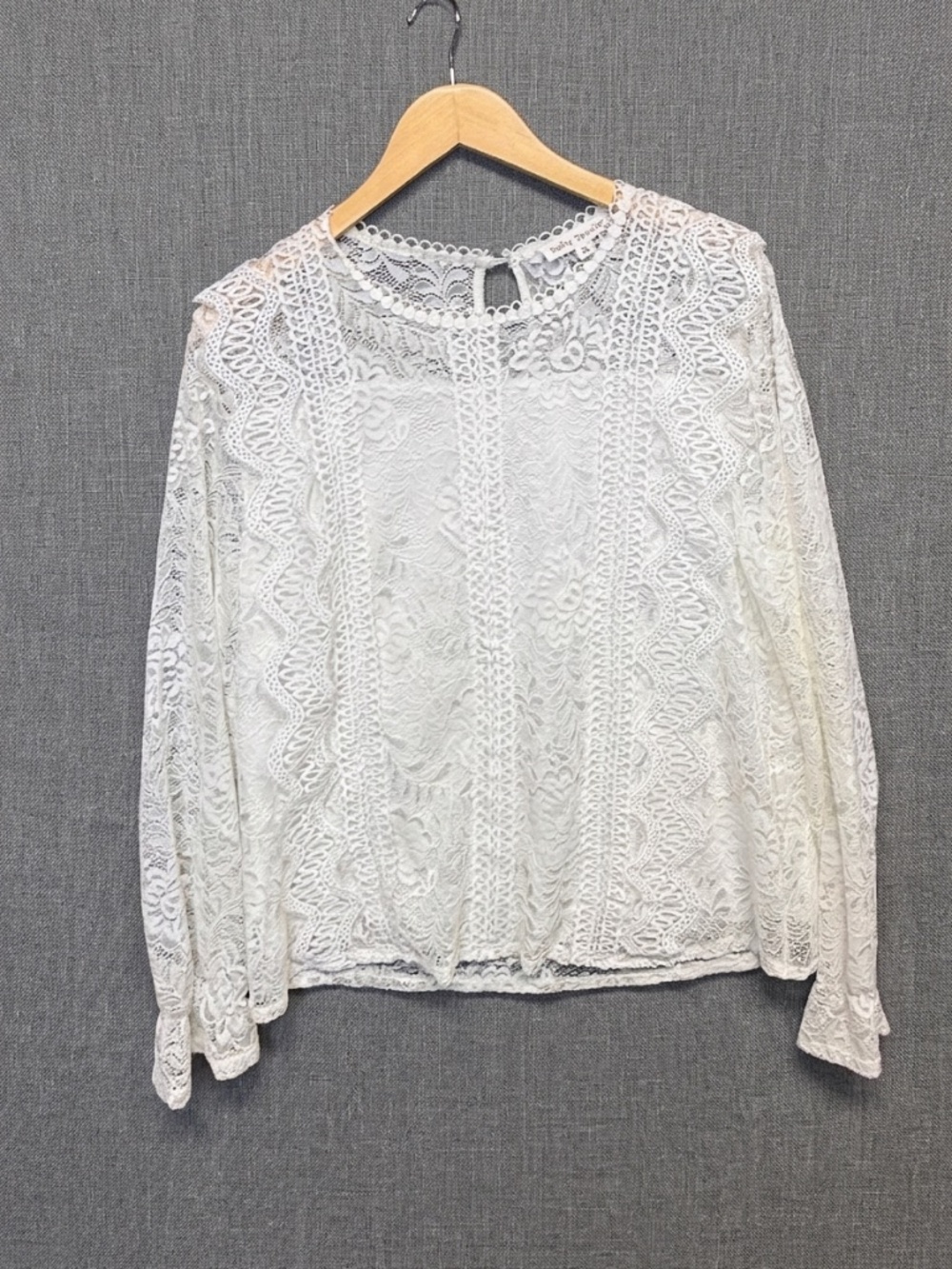 Daily Special White Floral Lace Long Sleeve Top XL Boho Crochet Eyelet Blouse